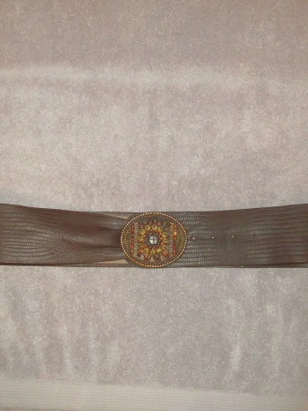 Chico's Wide Leather Belt One Size Beads Studs Statement Buckle Western Boho EUC